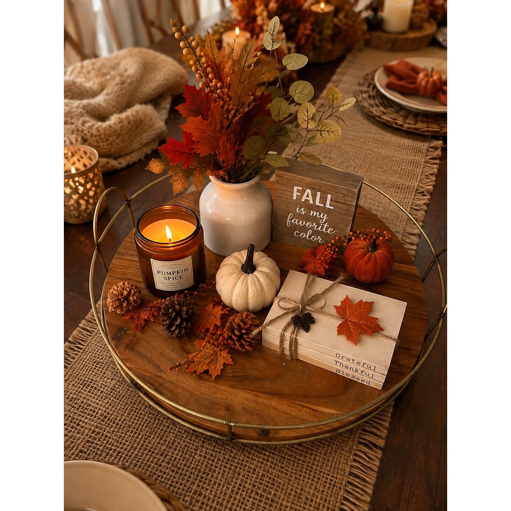 Hearth & Hand with Magnolia Round Wood and Metal Decorative Tray Gold Rail